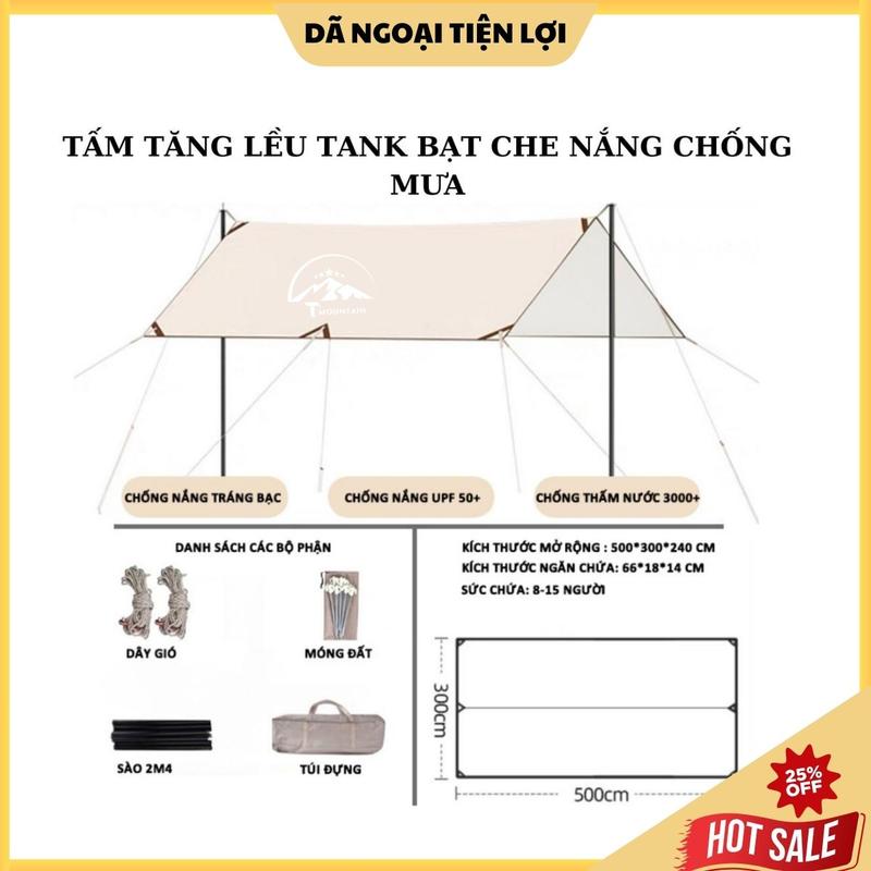 Tấm tăng lều tank bạt  Camping  Đi Cắm Trại che nắng chống mưa, bạt lót cắm trại du lịch dã ngoại dày rộng, màu săc Nam mát mẻ - DCP20