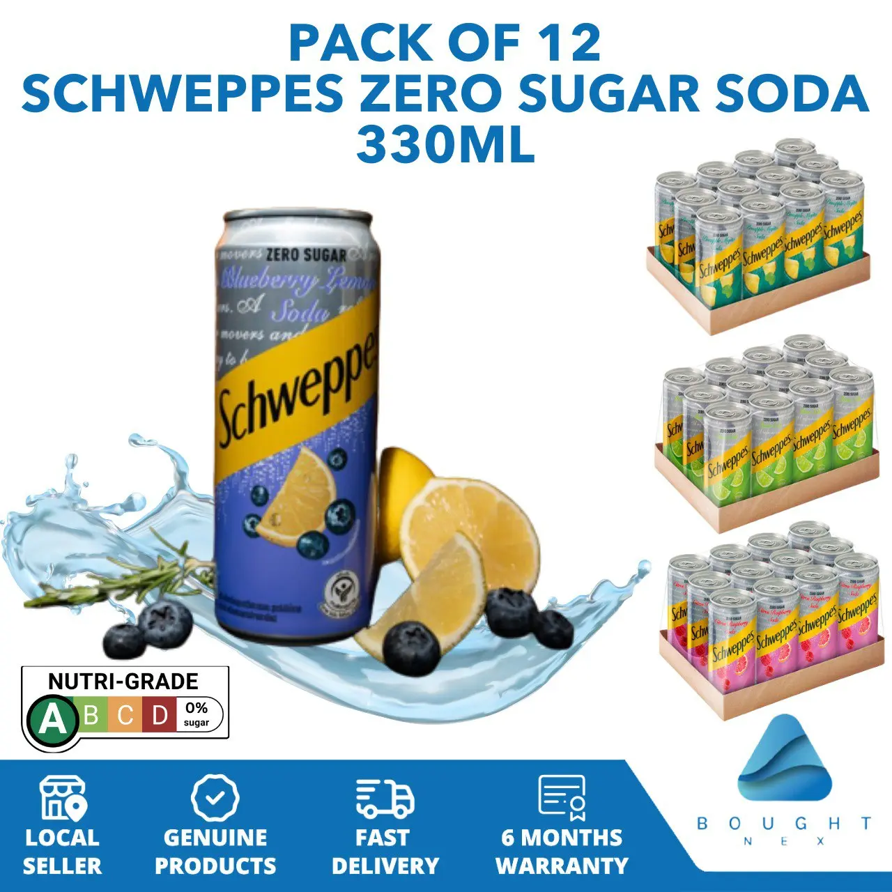 Schweppes Soda Water 330ml 12-Pack Zero-Sugar Refreshing Healthy Choice Perfect Thirst Quencher Zero-Calorie Soft Drink