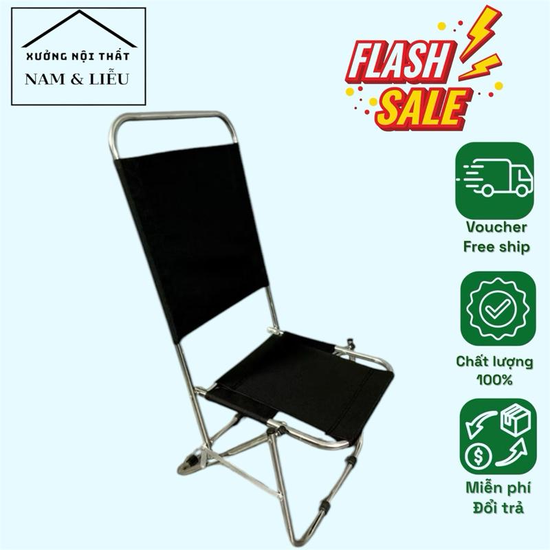 Ghế inox lưng cao 88cm vải bố 2 lớp bền chắc chống han rỉ, ghế xếp gấp gọn