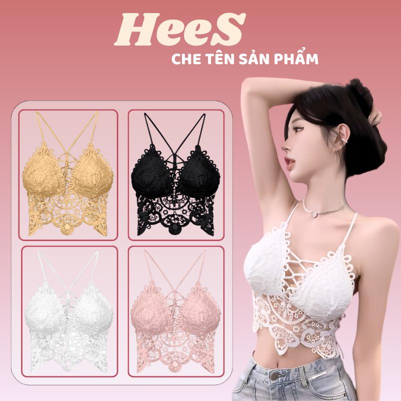   Freesize: Vòng 1 dưới 85cm  Áo Lót Nữ Đi Biển Mút Mỏng Gợi Cảm Sexy HEES - 210 Top Bra Women Ren Cotton Trắng Tua Rua chỉ giặt tay 【buy1 take 1 black 