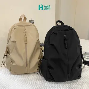 HihhShop Tas Ransel Wanita Korean Style Sekolah Cewek Stylish Backpack Punggung Sederhana Nilon Besar Ransel Import Murah Tahan Air Tas Kuliah ala Tas Sekolah smp sma Pria Unisex Cocok untuk laptop 14-15 inci Dewasa Kulit