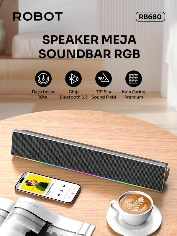 Robot RB680 Speaker Bluetooth RGB Lightshow Bluetooth Soundbar Speaker 10W Dual Channel Stereo 4 Speaker USB Micro SD Card Aux 3.5mm 6