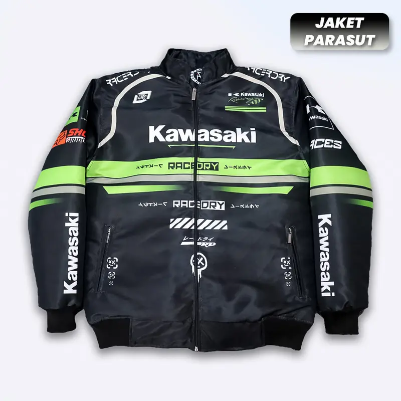 Jaket Nascar Kawasaki Internasional Full Printing Parasut Anti Air Pria Wanita 0