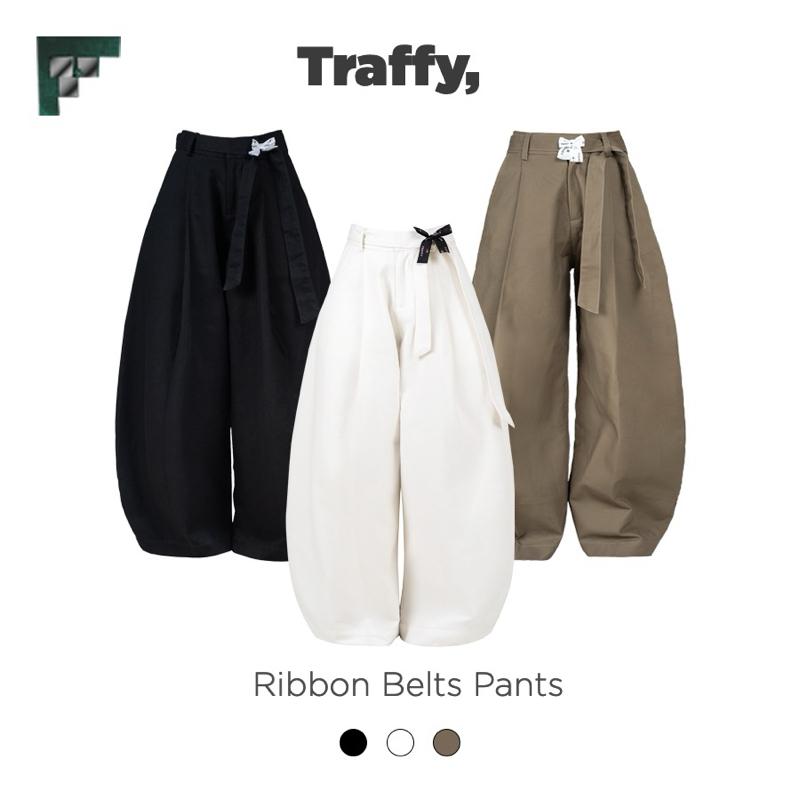  Quần Tây Dài TRAFFY Kaki Mềm Kèm Dây Belt Nơ Form Ống Rộng Unisex Màu Nâu  Trắng  Đen 