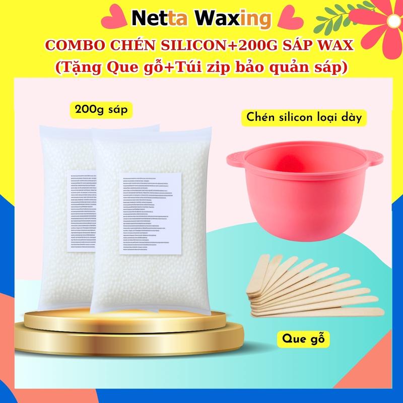   TẶNG CHÉN SILICON  200G Sáp Wax Lông SÁP SỮA DỪA Premium - Netta Waxing Tặng que gỗ + wax nách wax râu tay chân bikini 