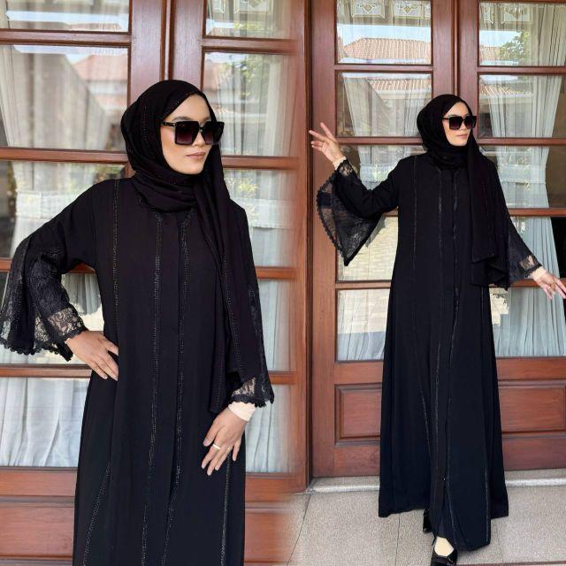Kinara Brokat Abaya Hitam Raya Muslim Gamis Arab Dewasa Wanita Umroh Mata Hitam Dress Syari Maxi Turki Bordir Remaja Lebaran Mewah Pesta Kondangan Kinara Brokat Cantik Outer Kombinasi