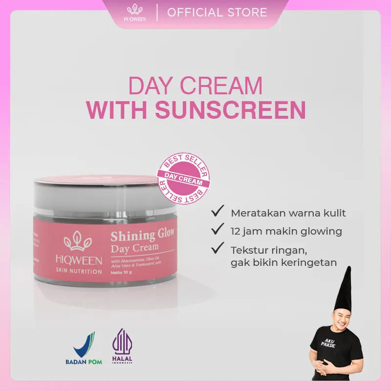 HIQWEEN SHINING GLOW DAY CREAM WITH SUNSCREEN Krim Siang Niacinamide Mencerahkan Pencerah Kulit Flek Hitam Melasma 0