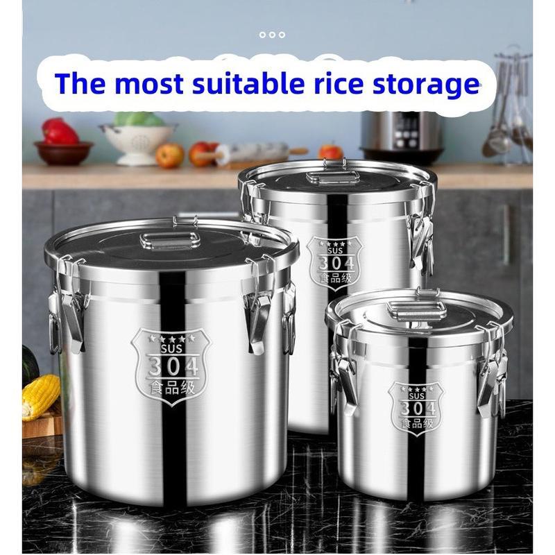 Product Introduction of MODOFO【Thickened version】Household insect-proof rice bucket 304 stainless steel storage Soup bucket insulation container 23