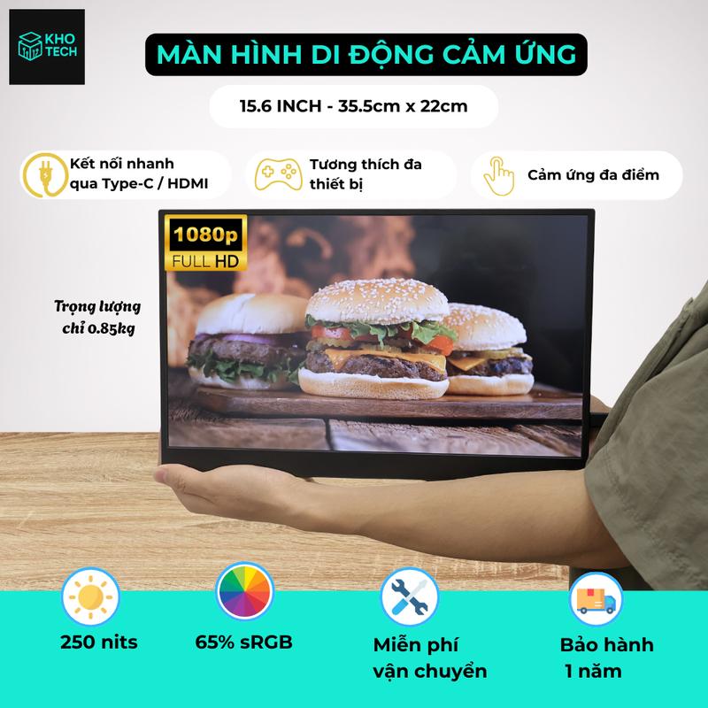  Màn hình di động 15.6 inch chơi game cảm ứng 1920x1080P IPS FHD 60Hz loa kép Tương thích đa thiết bị máy tính xách tay điện thoại PC PS5 Nintendo Kết nối nhanh qua USB Type C HDMI 