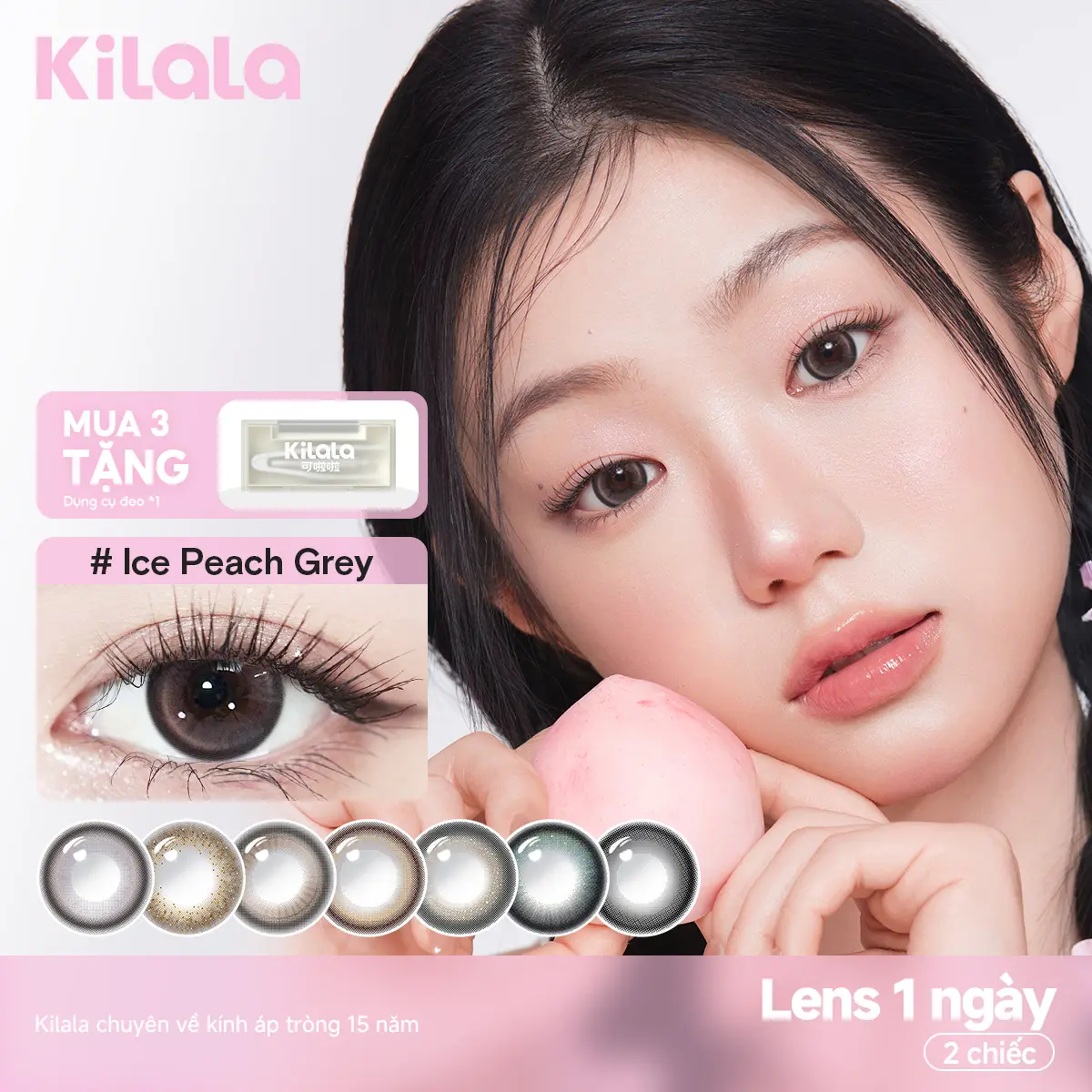 2 chiếc  Lens 1 Ngày kính áp tròng Kilala màu Nâu Xám Lam Tím DIA 14.0-14.5mm độ cận 0-7 lens mềm mại màu sắc xinh đẹp lên ảnh rất đẹp khiến makeup mắt không còn đơn giản