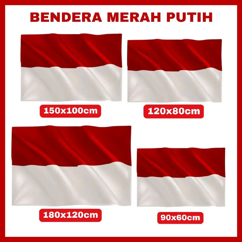 Bendera Merah Putih Indonesia 17 Agustus Kemerdekaan Ukuran Lengkap Kain Satin Veles Halus Mengkilap