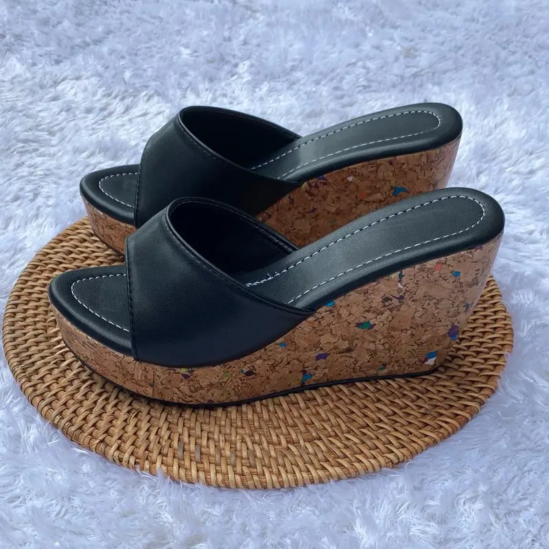 Sandal Wedges Wanita Selop 7 Cm Hitam Wedges Wanita Sendal Selop Kasual Perempuan Antiselip Sandals & Flip Flops 1
