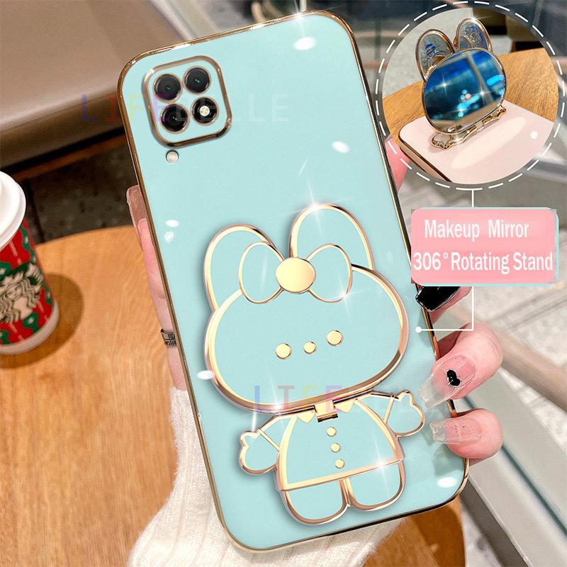 Product Introduction of Casing for Samsung Galaxy A22 4G A12 A42 5G M12 Case, Fashion Plating Soft Phone Case with 3D Cute Rabbit Makeup Mirror 306° Rotating Stand Cartoon Couple Cases 11