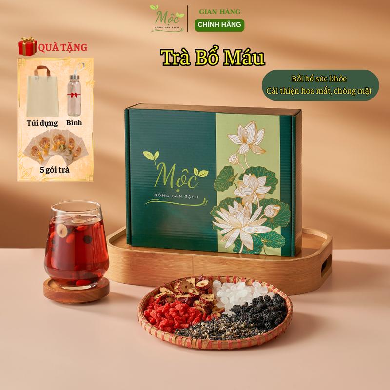  Trà Bổ Máu Dưỡng Huyết -  TẶNG 10 GÓI  HOẶC  TẶNG: 5 Gói lẻ + Bình thuỷ tinh + Túi đựng  Mộc - Nông Sản Sạch 