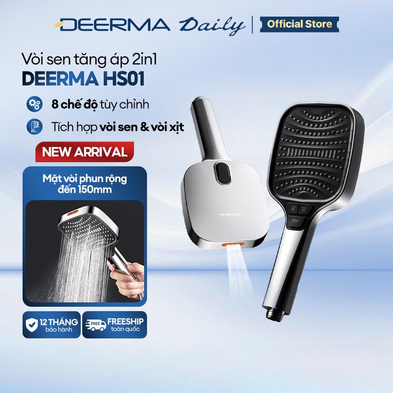   Deerma x KOL  Vòi sen tăng áp 2IN1 Deerma HS01 8 chế độ phun nước tùy chỉnh kích thước lớn tích hợp vòi sen và vòi xịt đa năng - Bảo hành 12 tháng 