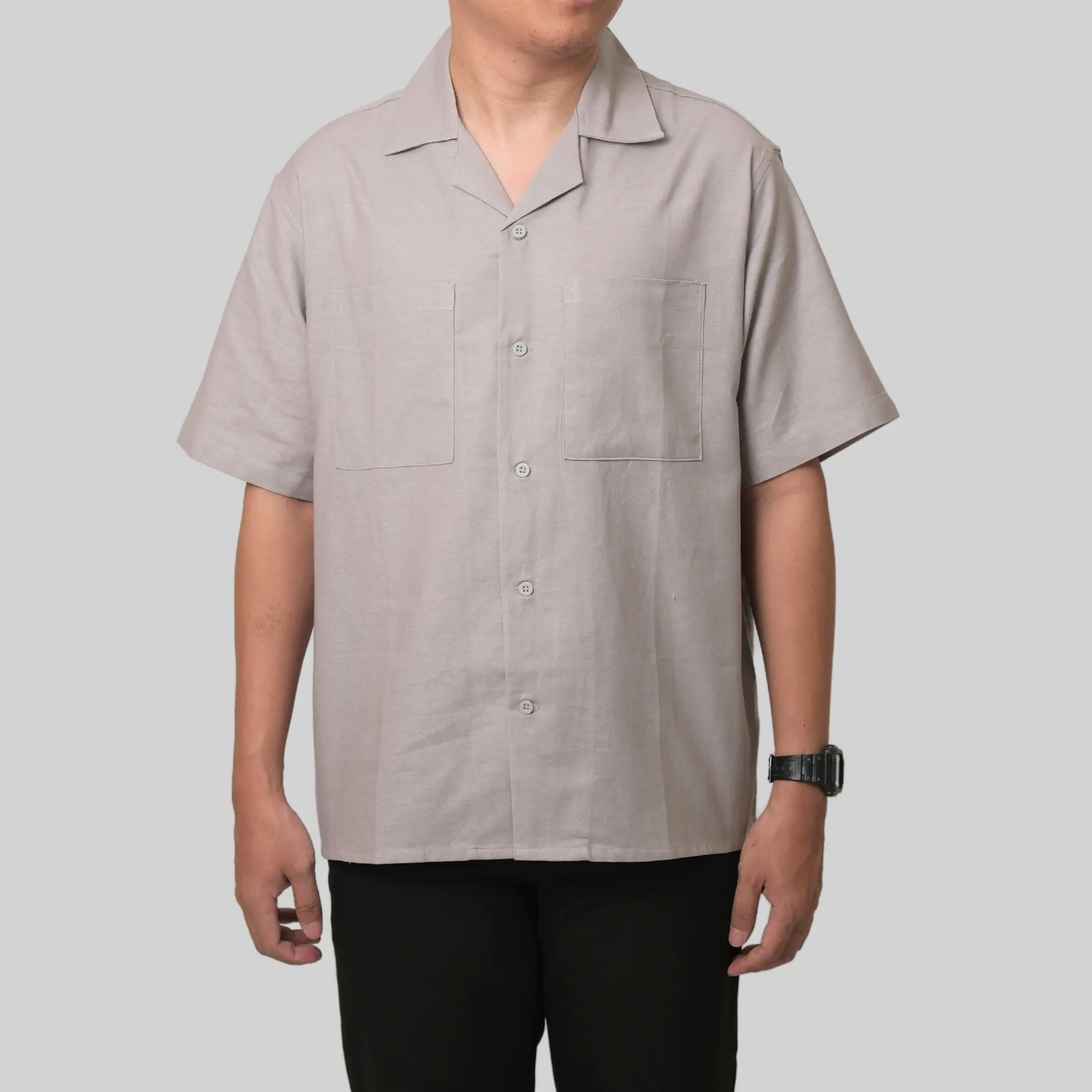 DIVSOUTH Kemeja Pendek Cuban Bowling Shirt THEO | Kemeja Pria Lengan Pendek Oversize * DOUBLE POCKET
