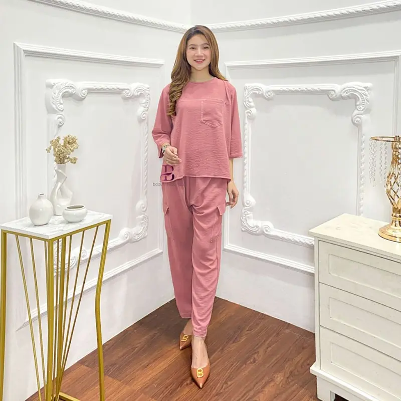 db - REVINA baju setelan wanita kekinian terbaru 2025 one set korean style setcel remaja dewasa crinkle airflow panjang 3/4 3