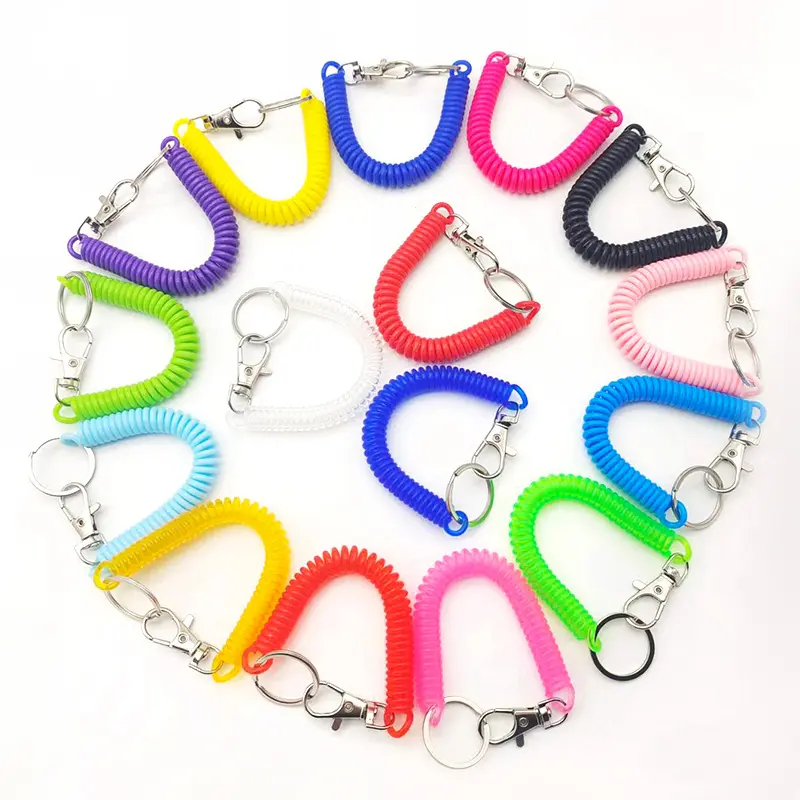 Coil Springs Keychain Stretchy Spiral Spring Coil Retractable Coil Springs Keychain With Clasp Key Chain Holder Lanyard