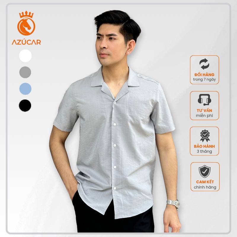 Sơ Mi Đũi Nam Cuban AZÚCAR Mát mẻ , lịch sự và siêu thoải mái Áo Menswear Cổ Tròn Shirt Đen somidep
