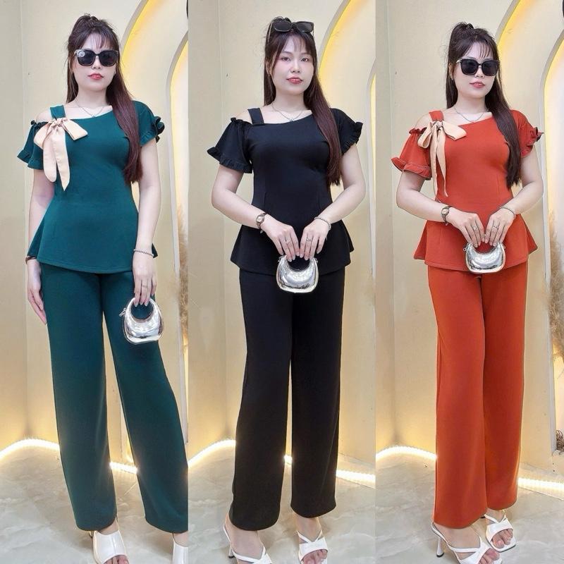 Đồ bộ Nữ BigSize 50kg-105kg}Sét bộ trễ vai tặng kèm dây cột kiểu dáng sang chảnh chất liệu thun poly 2 da cao cấp co giãn 4 chiều thoải mái cho chị em Mũm Mĩm