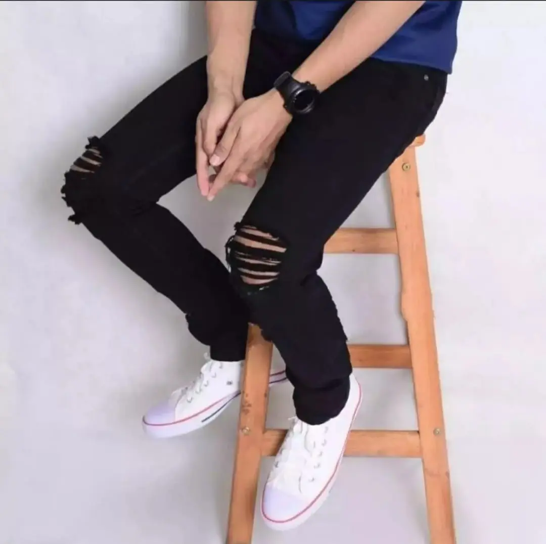 Celana jeans pria panjang pensil sobek lutut - Celana Jeans Pria Sobek Ngaret Skinny- Celana panjang pria jeans Ripped - Celana Panjang Pria Denim Distro Terlaris