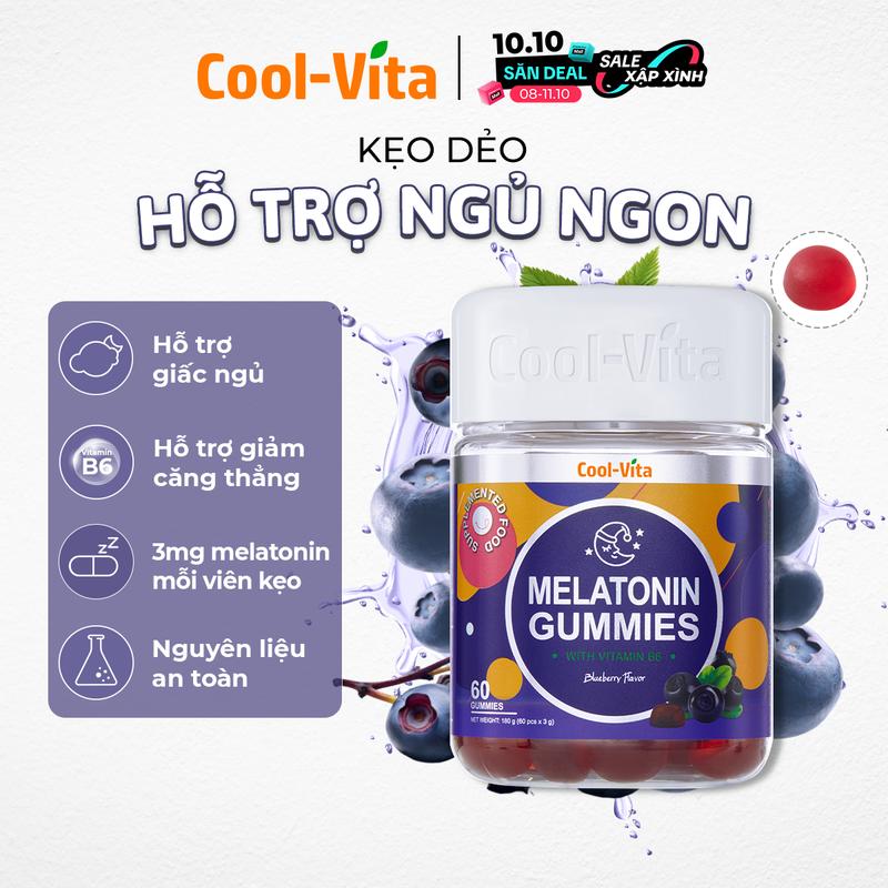 [A] Kẹo Dẻo Melatonin Hỗ Trợ Giấc Ngủ Ngon Sleep Well Gummies & Hỗ Trợ Giảm Căng Thẳng Vị Việt Quất Kết Hợp Vitamin B6 Coolvita – (60 viên x 3g)/hộp