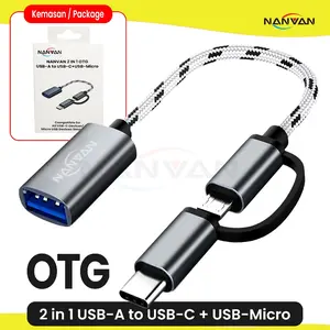 NANVAN Otg Hp 2in1 Micro Usb/Type-C Untuk Flash Disk/Mouse/keyboard
