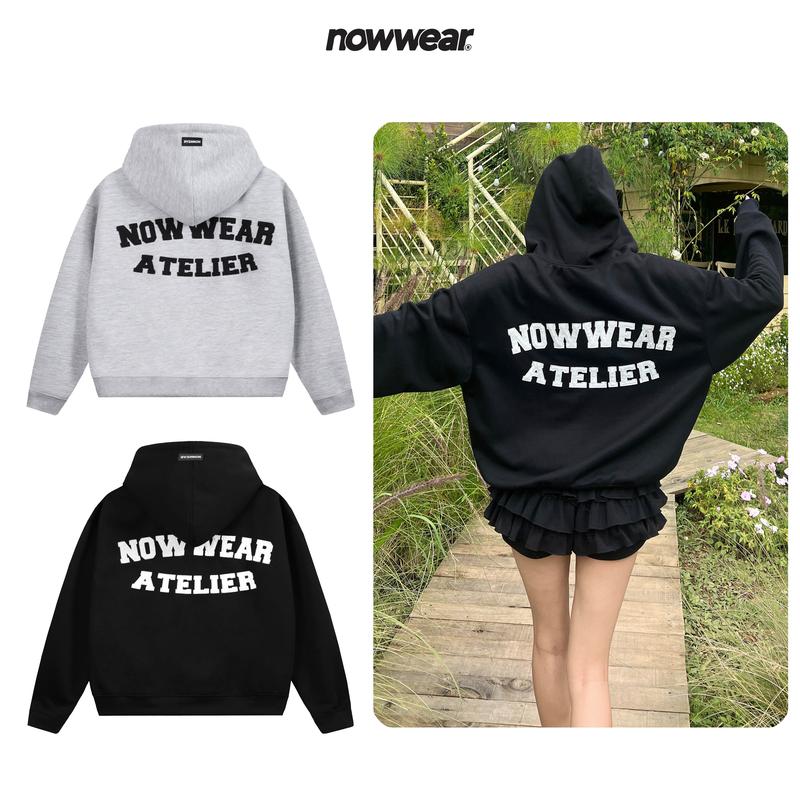   Hàng Mới Về   Áo khoác Hoodie Zip form boxy 2Da Thêu Đắp Vải Nowwear   2 túi trong   dây kéo 2 đầu 