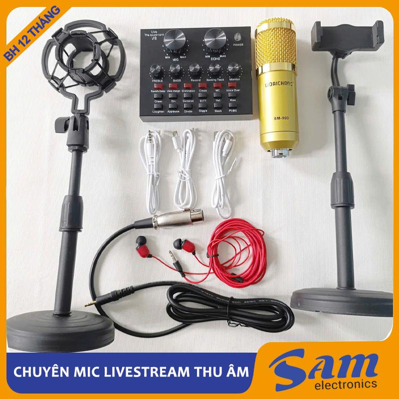 Combo livestream V8 và BM900 tặng kèm giá đỡ và tai nghe âm thanh cực nhạy mic hát bao ấm
