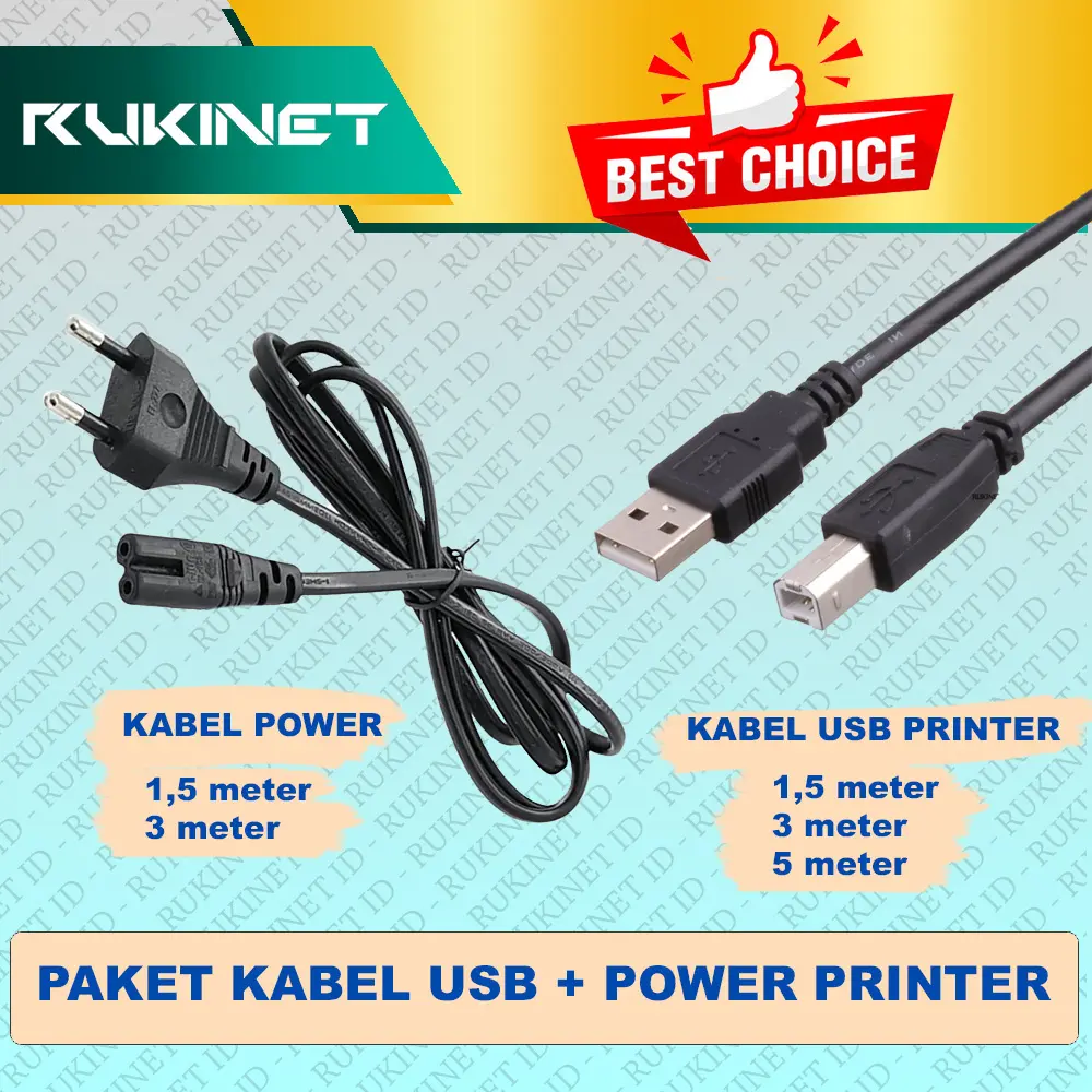 PAKET Kabel USB Printer + Kabel Power Universal Siap Pasang