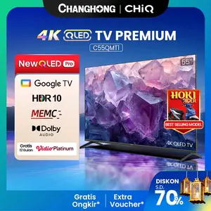 CHiQ by Changhong QLED TV 4K 55 inch Google Smart QLED PRO Digital TV Dolby Audio DBX-TV Google Play Netflix Youtube Bluetooth USB Google Assistant (C55QMT1) - HDR10 - Disney+Hotstar - WiFi- Android - LED - Remote Voice command - Promo Murah - C55QMT1