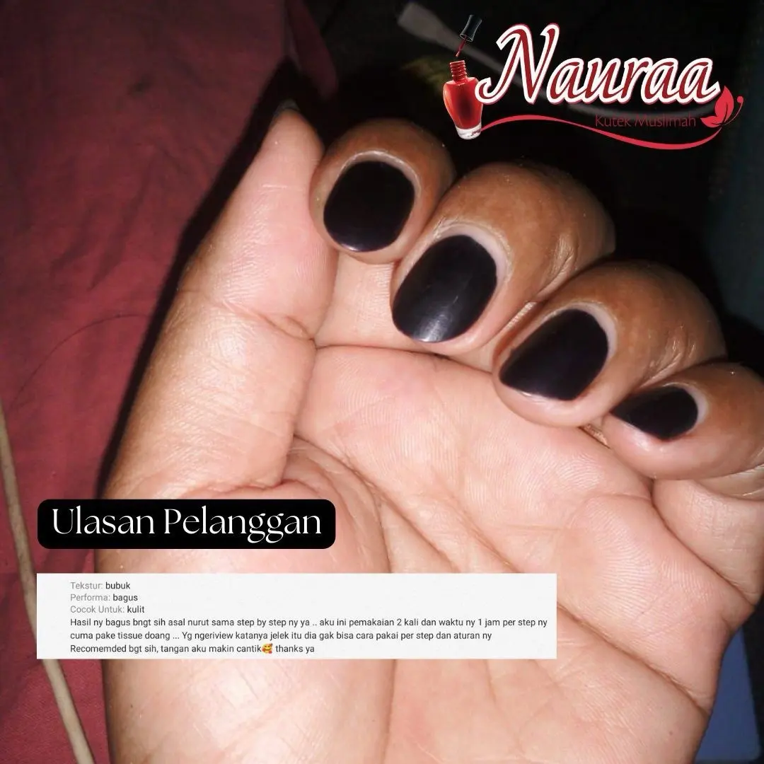 Nauraa  Kutek muslimah  5ml - warna  Hitam -  Hena Polish Inai Nail