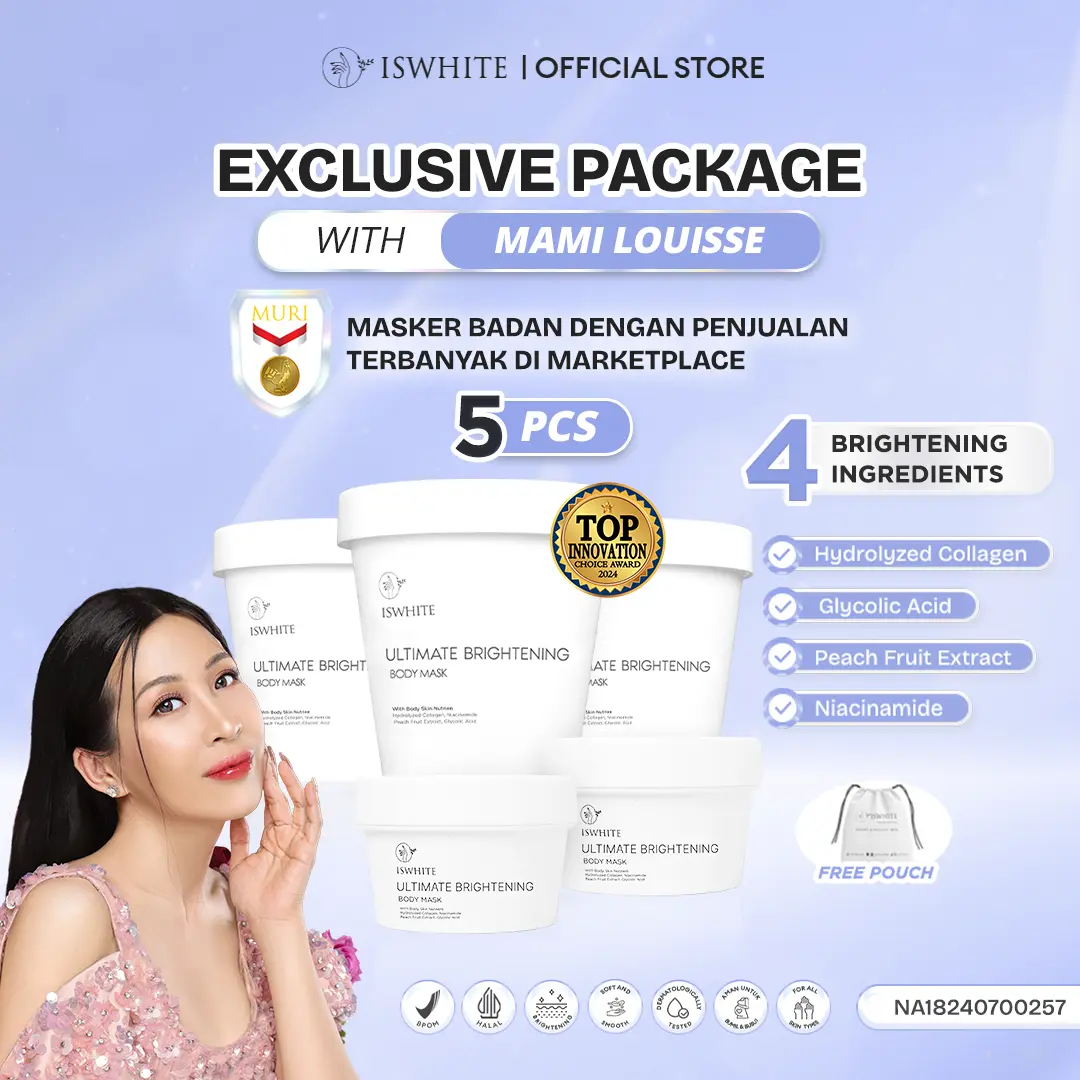 [MAMI LOUISSE FAVORITE] ISWHITE 5 PCS ULTIMATE BRIGHTENING BODY MASK | Body Mask No 1 Peach Extract Masker Mencerahkan Tubuh Niacinamide | Halal BPOM
