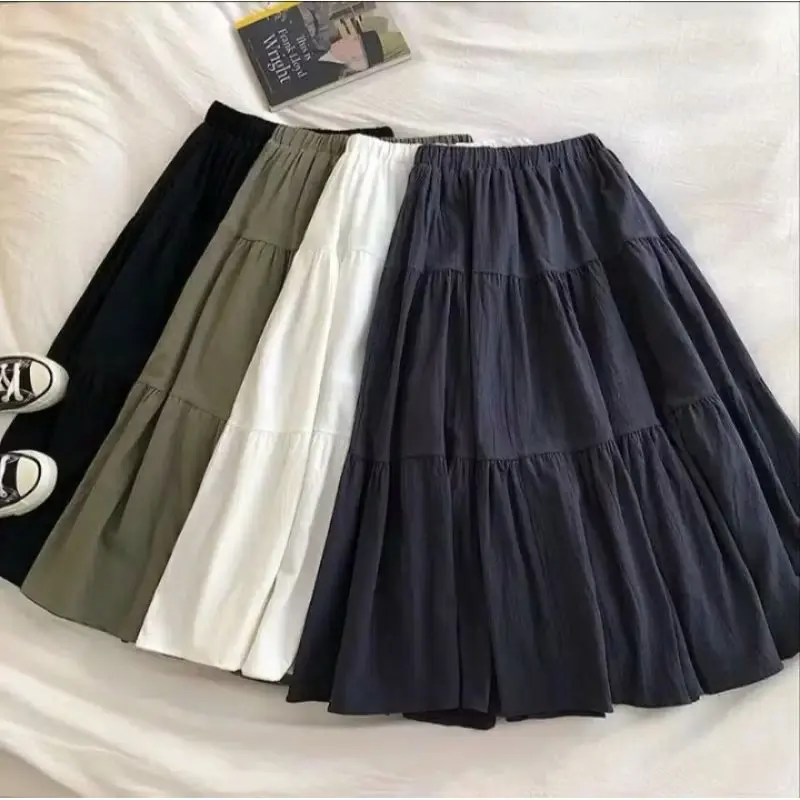 ROK SUSUN 3 DEWASA CRINGKEL AIRFLOW-ROK REMPEL-BAWAHAN SANTAI KOREAN Panjang Hitam Putih Wanita Crinkle