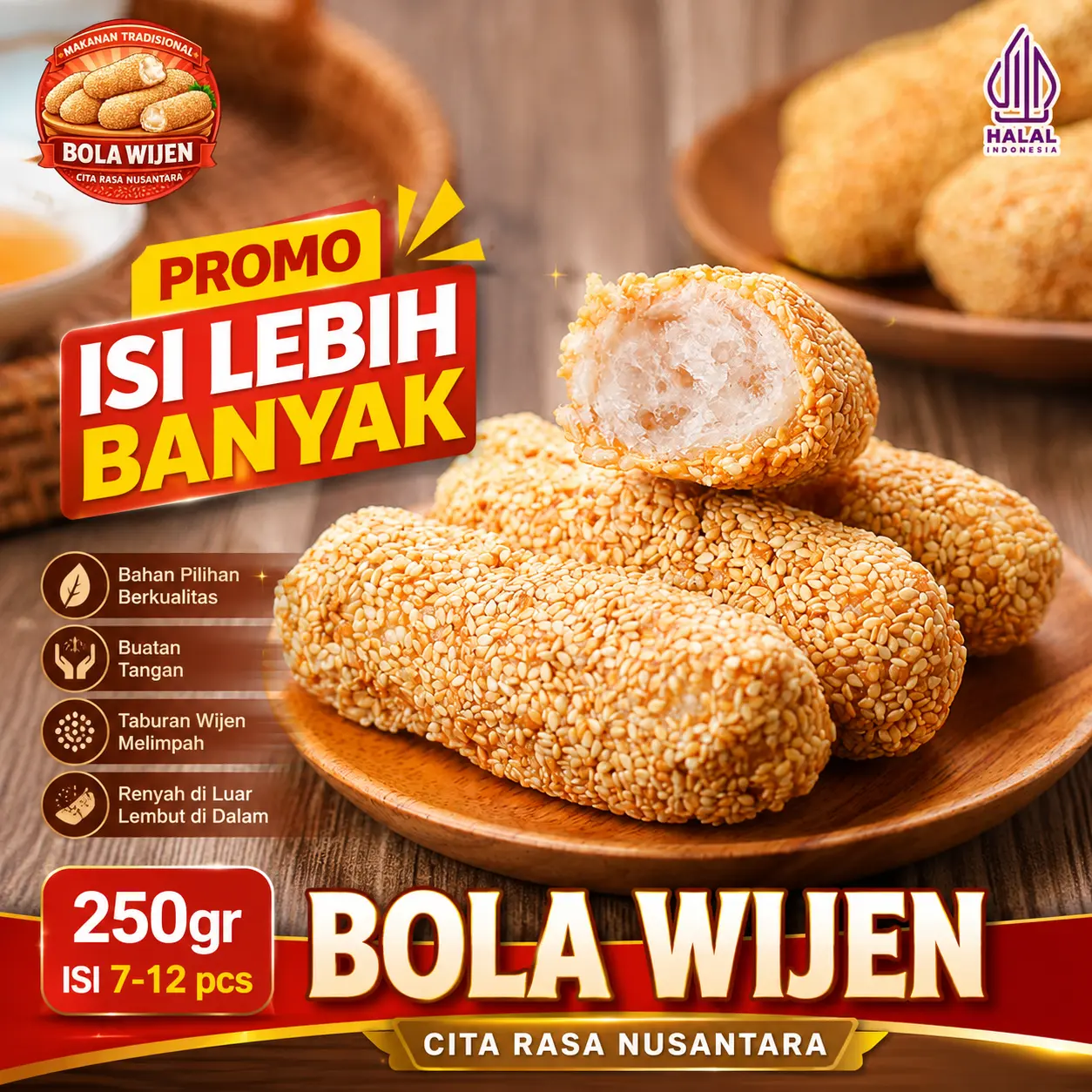 ( PROMO 250gr ISI 7 - 12 PCS ) Kue Bola Wijen Manco  Premium Buatan Tangan Tanpa Pengawet 250 gr Ketan Manis Lembut Renyah Food Frozen