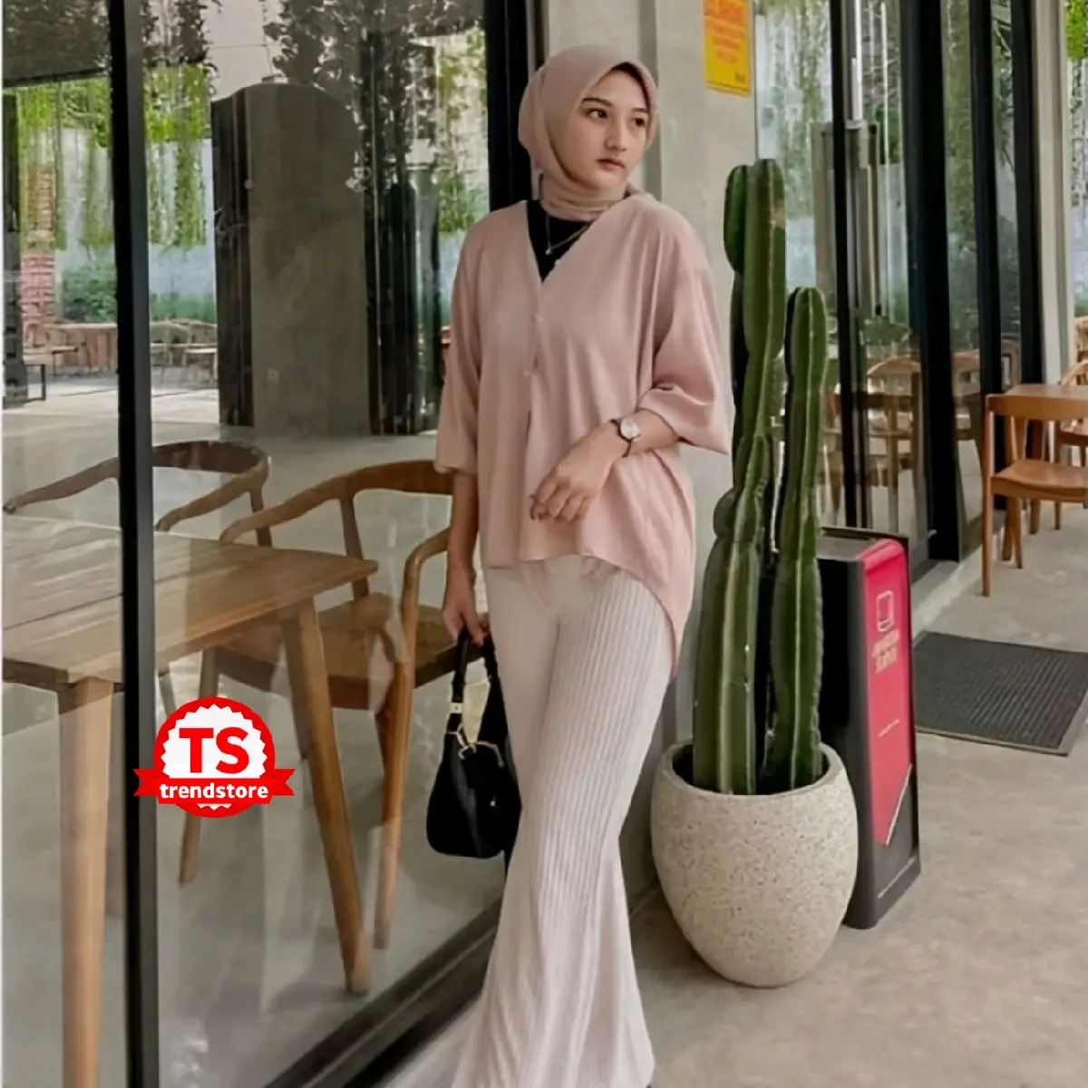 celana cutbray knit wanita premium