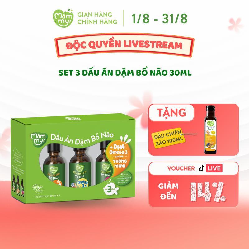 Set 3 Dầu Ăn Dặm MĂMMY (Cá Hồi, Hạt Lanh, Olive, Óc Chó, Bơ, Gấc) Bổ Sung DHA, Omega Giúp Cho Bé Từ 6 Tháng Phát Triển Trí Não, Chai 30ml [CX]
