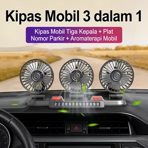 Kipas Angin Mobil 3 Kepala 12/24V Rotasi 360° untuk Truk & Minivan Pendinginan Optimal Dashboard USB Kekuatan Kuat Plastik