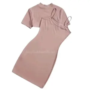 Setelan Anak Gaun/Dress Bodycon Dan Kaos Crop Top Anak Perempuan Usia 3-10 Tahun