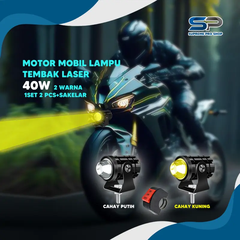 Horici 40W 1set 2 Pcs+Plus Saklar Paket Lampu Tembak Laser 3 Mode Saklar Motor Mobil Lampu Tembak Laser Led 2 Warna - Lampu Tembak Sorot Foglamp Mini D2 Laser Gun
