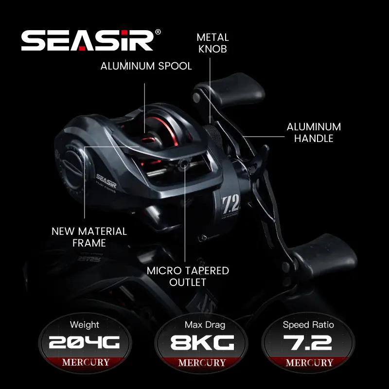 SEASIR x SEAHUNTER MERCURY Reel Pancing Baitcasting Fishing Reel, Drag Clicker, 5+1 BB Ball Bearings, 7.2:1 Gear Ratio, 8kg Max Drag, 10-level Magnetic Brake System with 8pcs N52 magnet Bait Casting Reel BC #RYOBISEASIR reel Ikan Roda Umpan 2
