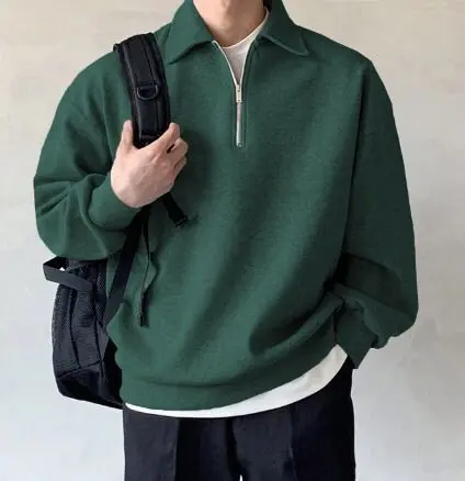 Crewneck Polos Halfzif Bahan Fleece Pria Unisex sweater Dewasa Panjang 2