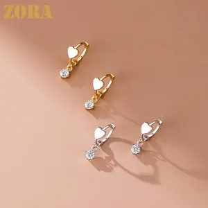 ZORA Jewelry Anting Korea Ins Temperamen Anting Berlian Cinta Sederhana Aksesoris Fashion Anting Wanita Titanium Lapis Perak R012