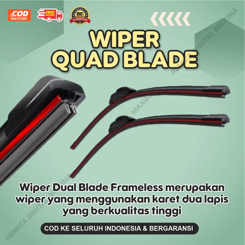 [BONUS 4] Wiper 4 Lapis Karet Wiper Quad Isi 2 Pcs Kanan Kiri Cocok Untuk Semua Tipe Mobil - Bergaransi Pembelian - Wiper Mobil Quad 4 Lapis Karet Universal 2