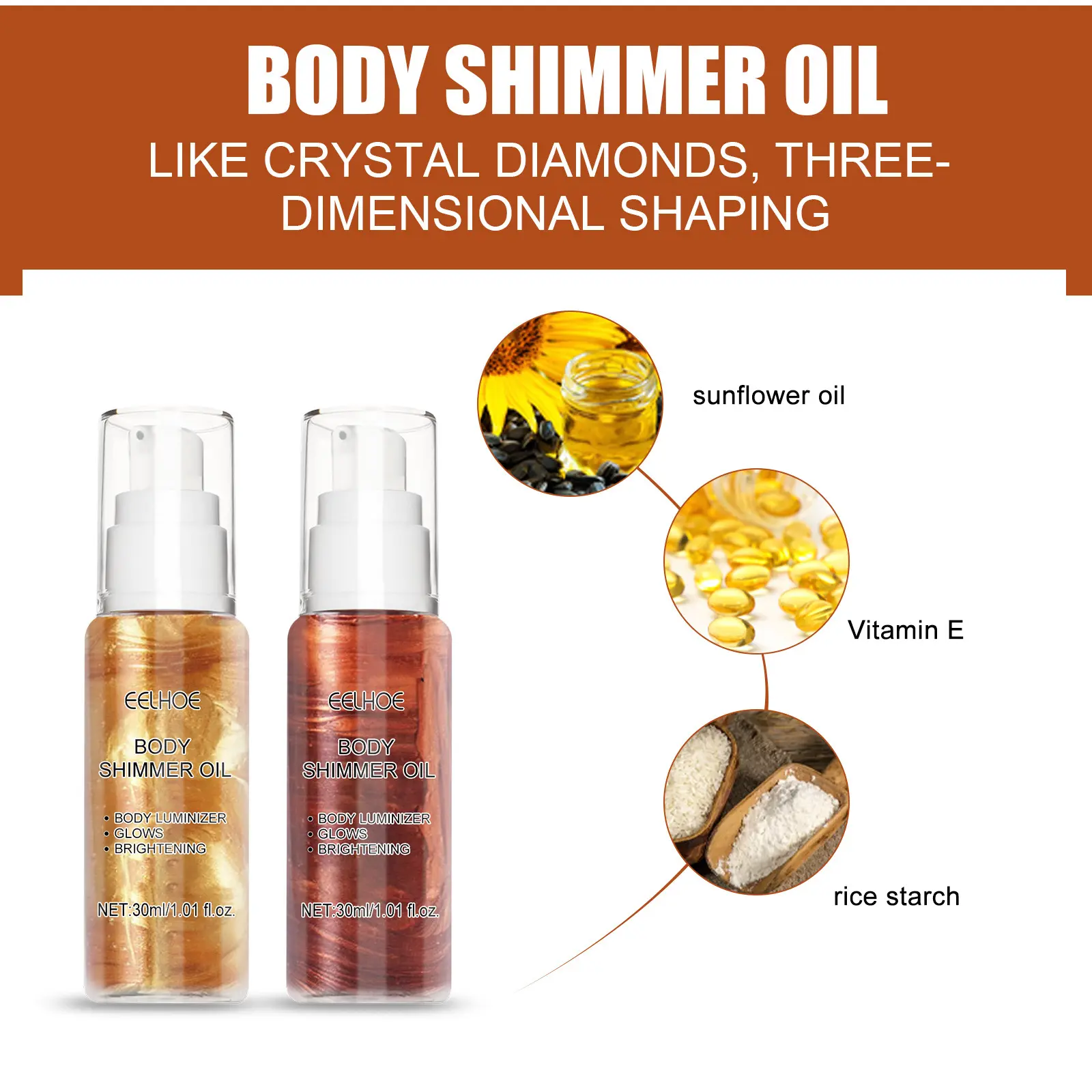Body Shimmer Oil Face Body Multipleuse for Skin Glowing Women