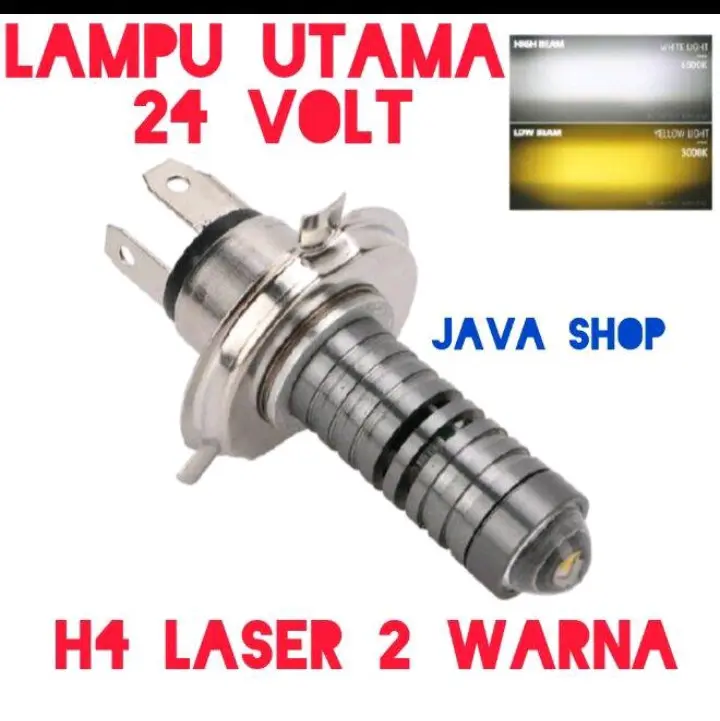 Lampu LED Utama Depan 24 Volt H4 Laser D2 High Low 2 Warna Putih Kuning Truk Bus Fuso Canter Tronton PnP BA20D Jauh Dekat Dim Hi Lo Kaki Tiga Truck Bis Car Kendaraan