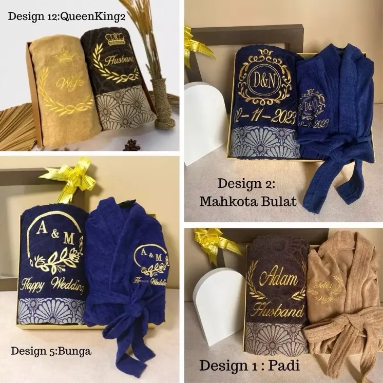 Handuk Kimono Set custome bordir nama depan belakang seserahan dan kado pernikahan Hadiah Handuk Wanita Dewasa Tidur Dress Pria 6