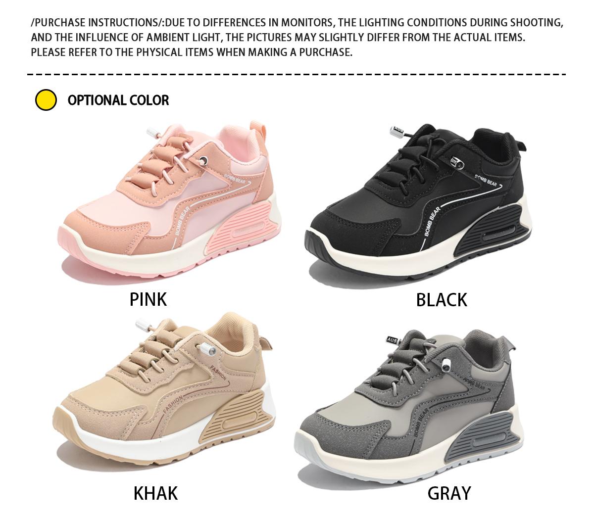 BOMBBEAR 6308 Sepatu Sekolah Anak Dengan Fashion Sneakers Mesh Sintetis Premium, Kualitas Nyaman Lentur Ringan Desain Ergonomis untuk Aktivitas Aktif Si Kecil! warna Hitam, Pink, Khaki dan Abu dengan size 26-37
