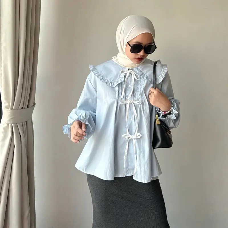[milihbeau] Mariposa Ribbon Shirt / LD 120cm kemeja blouse pita baju coquette baju katun polo linen kemeja lucu baju murah baju jalan-jalan baju kerja baju kuliah