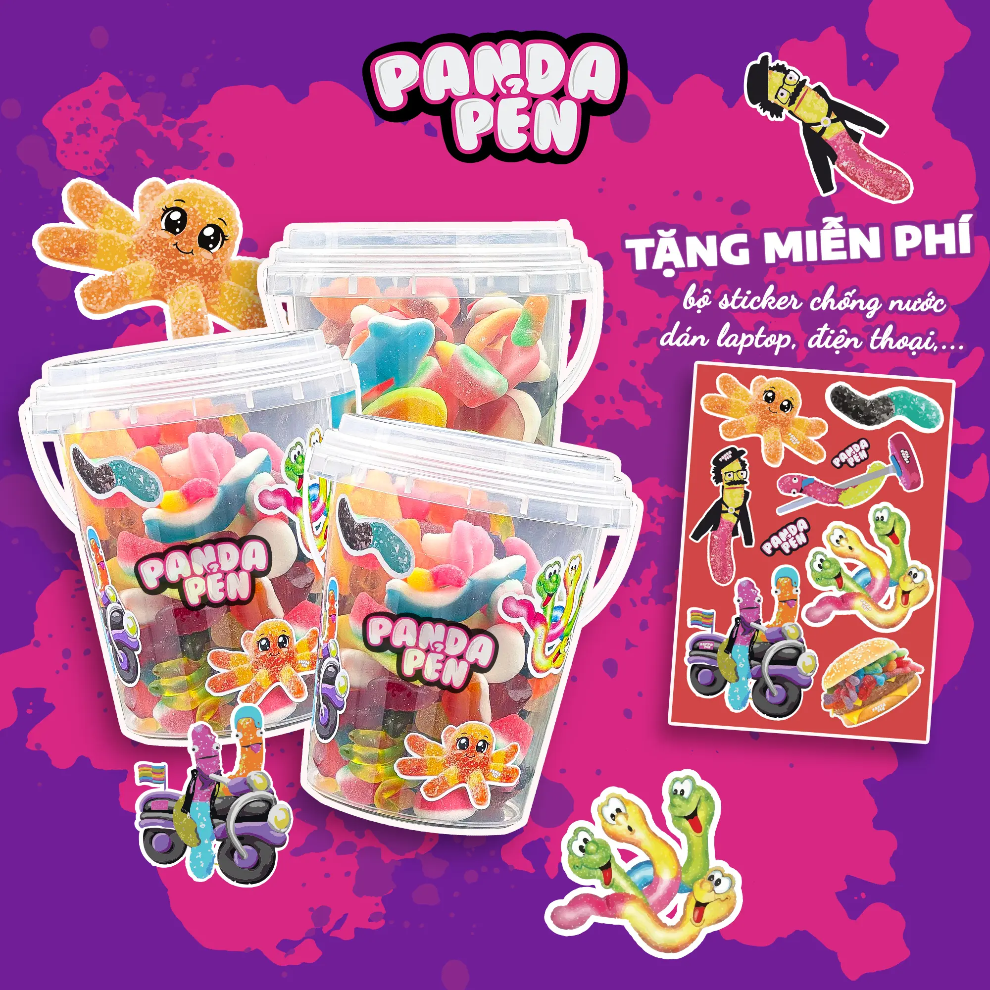 Kẹo dẻo thương hiệu Đức Ăn Vặt panda Pẻn, Sản phẩm Mix sẵn, Thức Ăn không chảy nước kẹo sáp dẻo Candy Food